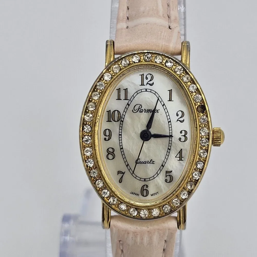 VTG Parmex Women's Watch 24MM MOP Dial New Pink Leather‎ Bands New Battery